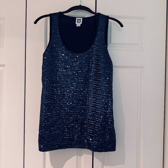 Anne Klein Midnight Navy Sequined Tank Top Size Small - Picture 1 of 6